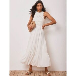 Mint Velvet  White Boho Peasant Dress Sz 6 Small Sleeveless Tiered Crochet Maxi